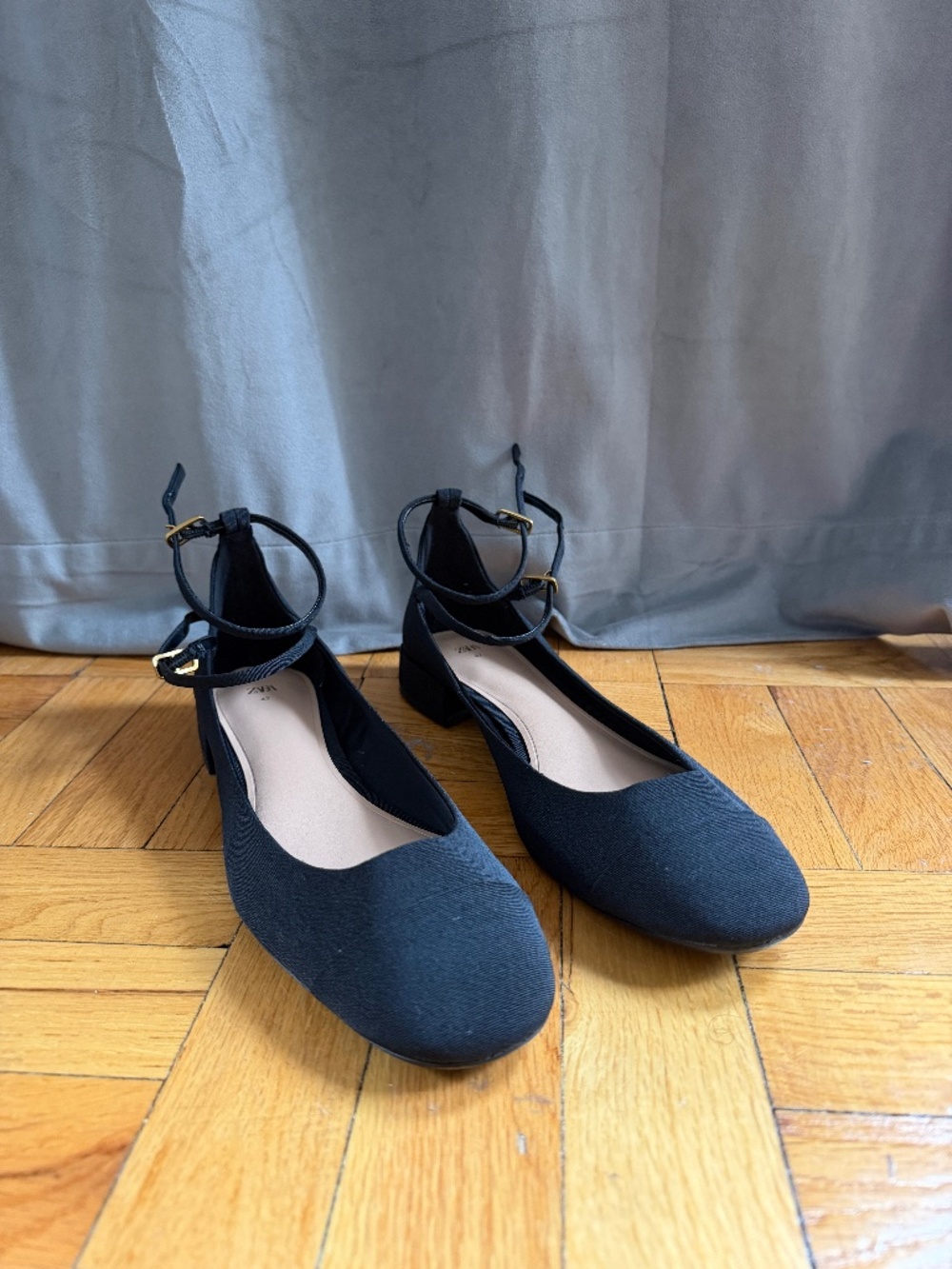 Zara Black Lace-Up Ballet Flats Ankle Wrap Tie Size 42 EU / 11 US
